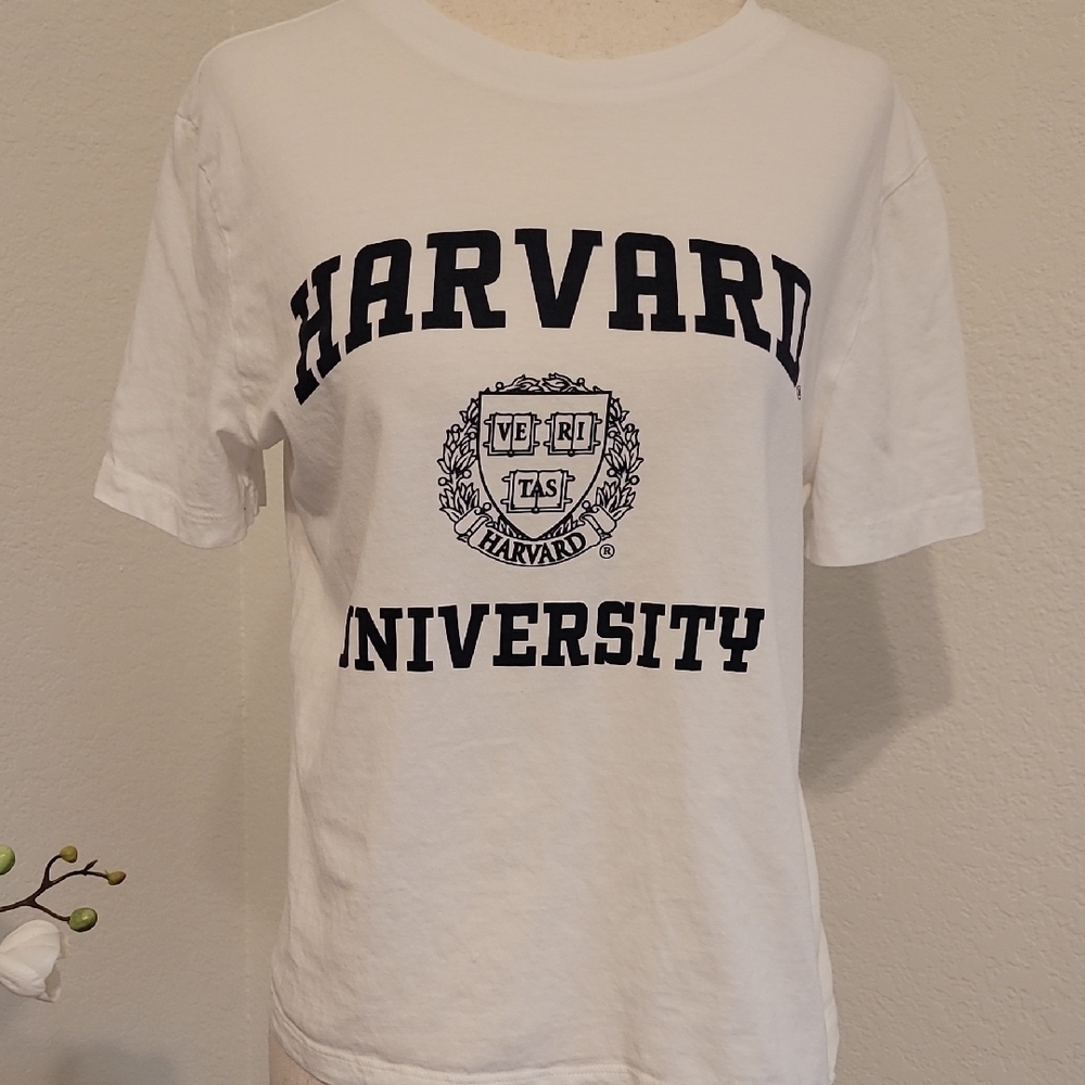H&M White Short Sleeve Tee with Harvard Design